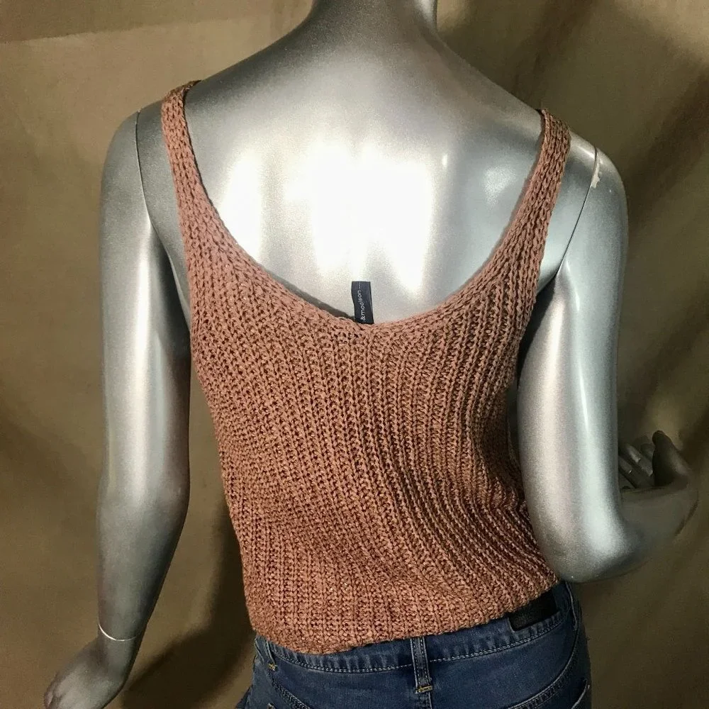 Moon & Madison Medium Knit Tank Top Blouse Boho Neutral Tan Blush